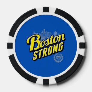 Lot De Jeton De Poker Boston Strong sur un décor bleu