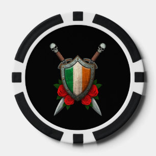 Lot De Jeton De Poker Bouclier et épées irlandais usés de drapeau ave