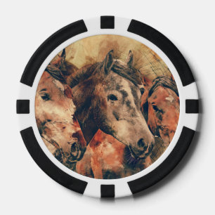 Lot De Jeton De Poker Chevaux Peinture d'aquarelle artistique