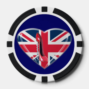 Lot De Jeton De Poker Drapeau du coeur du Royaume-Uni Chip de Poker Stil