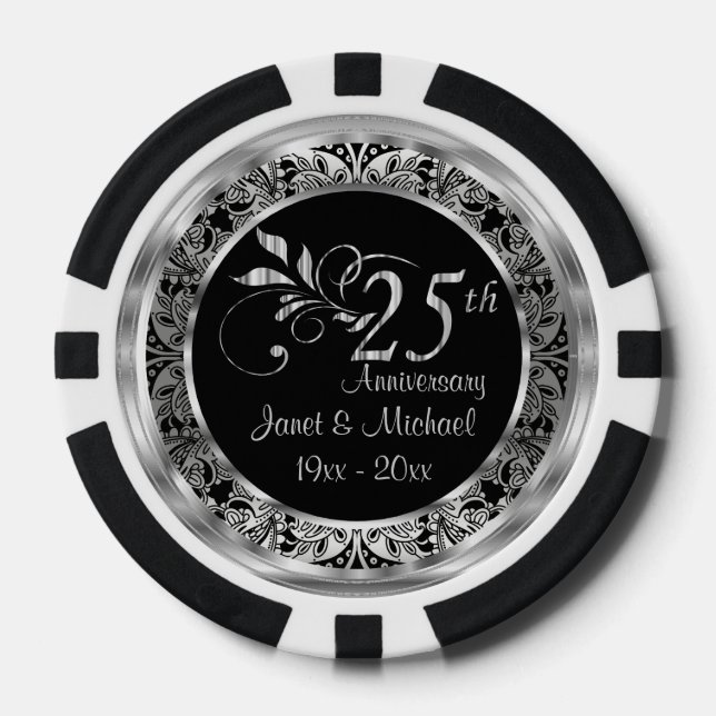 Lot De Jeton De Poker Élégant 25e anniversaire de Mariage d'argent (Recto)
