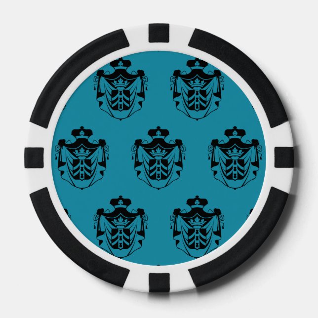 Lot De Jeton De Poker Famille Crest Noir Turquoise (Recto)