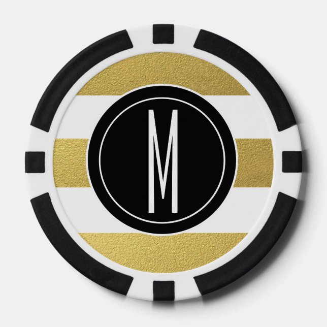 LOT DE JETON DE POKER GOLD FOIL STRIPES | MONOGRAM NOIR (Recto)