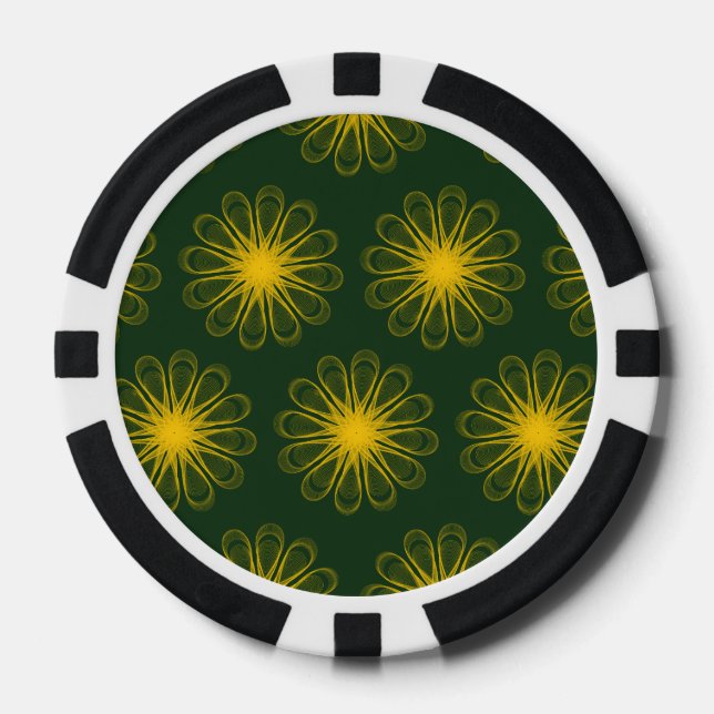 Lot De Jeton De Poker Guilloche Fleurs vert foncé jaune (Recto)