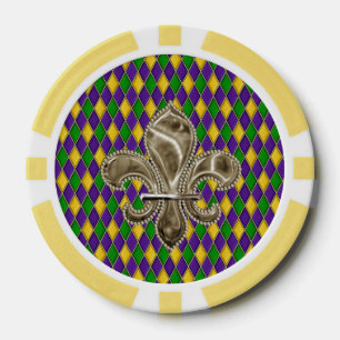 Lot De Jeton De Poker Mardi Gras Arlequin Motif Avec Fleur de Lis