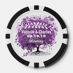 Lot De Jeton De Poker Mariage de feuille d'arbre de coeur violet radiant