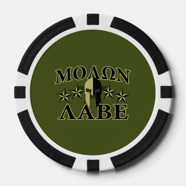 Lot De Jeton De Poker Molon Labe Spartan 5 étoiles Olive Green (Recto)