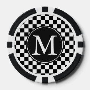 Lot De Jeton De Poker Monogramme Carrés à Carreaux Noir Blanc