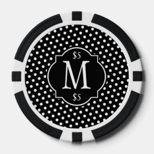 Lot De Jeton De Poker Monogramme de Motif de points Polka noir et blanc