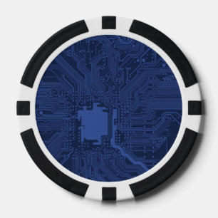 Lot De Jeton De Poker Motif de carte mère Geek bleu