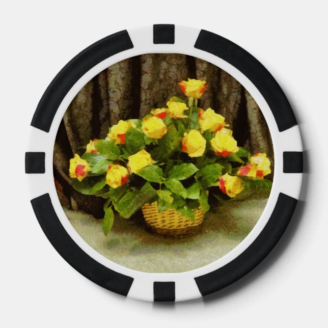 Lot De Jeton De Poker Peinture en panier de roses jaunes (Recto)