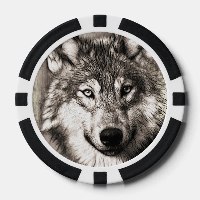 Lot De Jeton De Poker Portrait de loup (Recto)