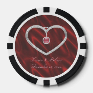 Lot De Jeton De Poker Red Silver Heart 3Votre nom Mariage Faveurs