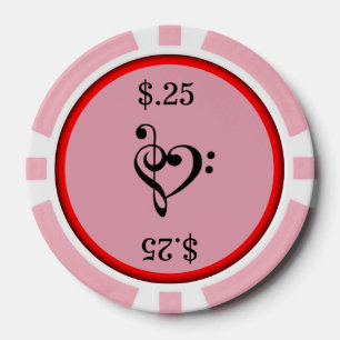 Lot De Jeton De Poker Rose de coeur de clef de musique