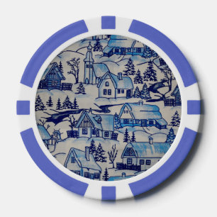 Lot De Jeton De Poker Vintage Blue Christmas Village
