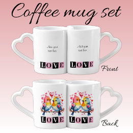 Lot De Mugs Love birds custom text pink Valentine