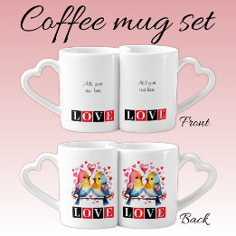 Lot De Mugs Love birds custom text red Valentine