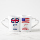 Lot De Mugs Mots britanniques américains - Romantic Couple<br><div class="desc">Un cadeau parfait pour un couple américain britannique ! Sur une tasse : Drapeau du Royaume-Uni (Union Jack) et mots britanniques non utilisés aux Etats-Unis. Sur l'autre mug, le drapeau américain avec la traduction américaine ! Biscuit = Cookie, Bonnet = Hood, Boot = Trunk, Braces = Suspenders, Bumbag = Fanny...</div>