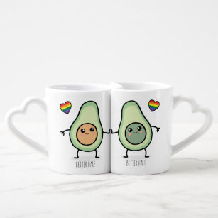 Lot De Mugs Un coeur LGBT meilleur demi-Kawaii Avocado Couples