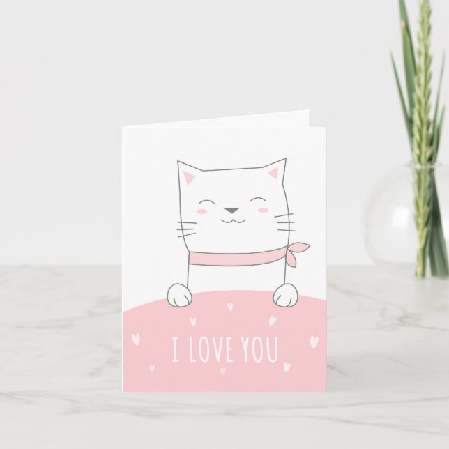 Lote You Cute Chat Rose Heart Love Carte de voeux (Devant)
