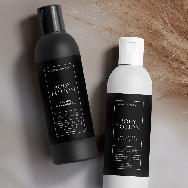 Lotion noire moderne 8 OZ Étiquette bouteille cosm (Minimalist black apothecary style waterproof product labels for 8 OZ cosmo bottles *verify size)