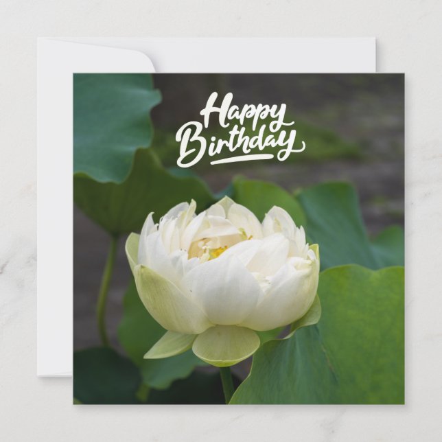 Lotus blanc avec mot Bonne carte postale Anniversa (Devant)