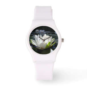 Lotus blanc sur montre de sport, bracelet en silic