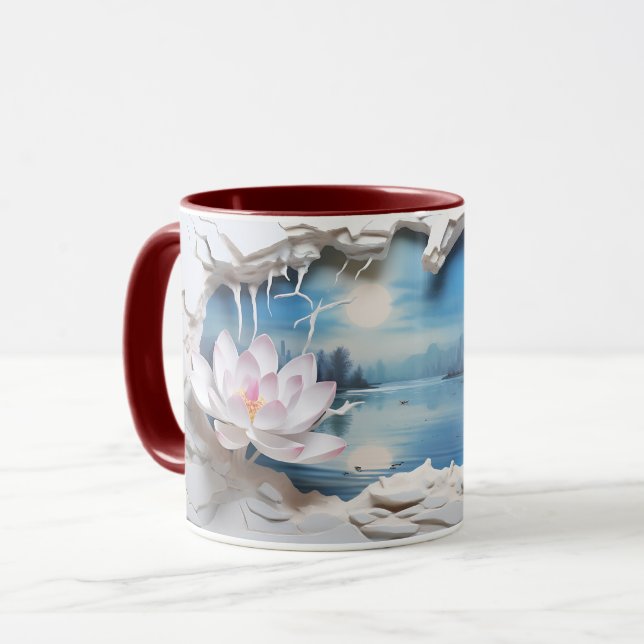 Lotus Blossom & Serene Lake Ceramic Coffee Mug ☕ (Devant gauche)