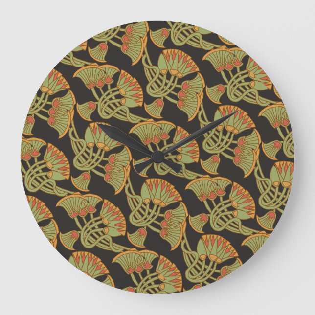 Lotus et Papyrus égyptiens, horloge à mur noir (Recto)