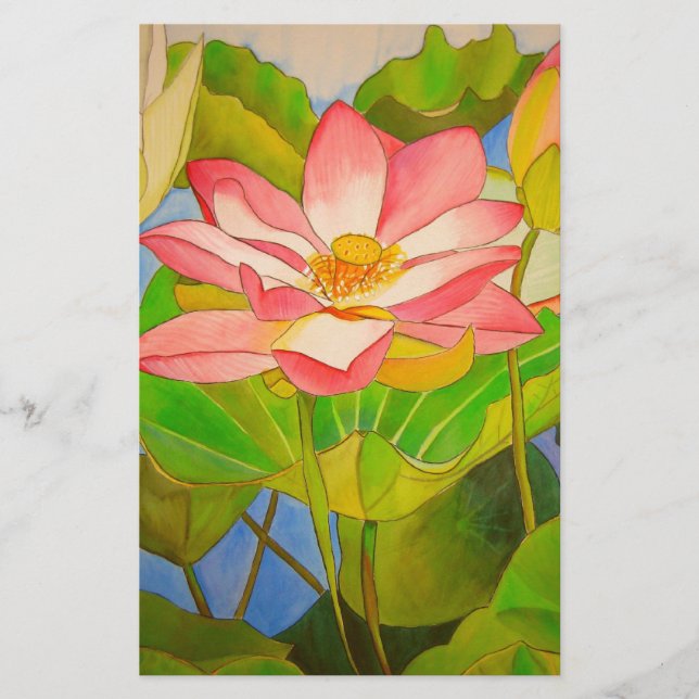 Lotus rose nénuphar aquarelle peinture (Devant)