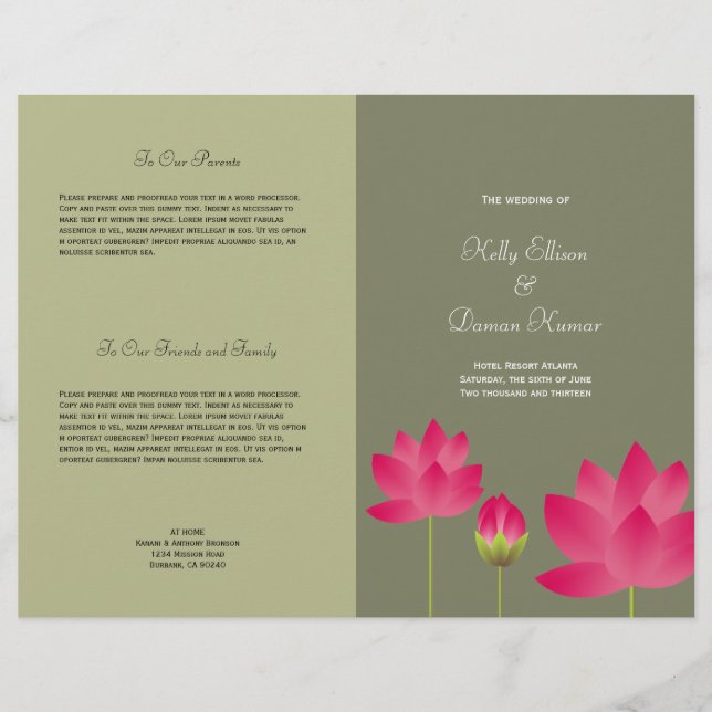 Lotus rose rouge fleur moderne mariage vert (Devant)