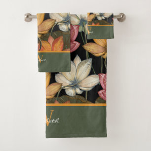 Lotus Water Lilies Rose Jaune Vert Monogramme