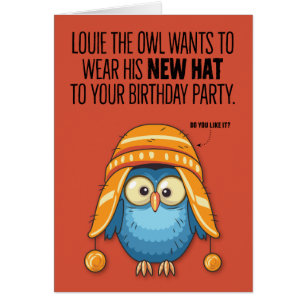 Louie the Owl's Funny New Casquette Birthday Card