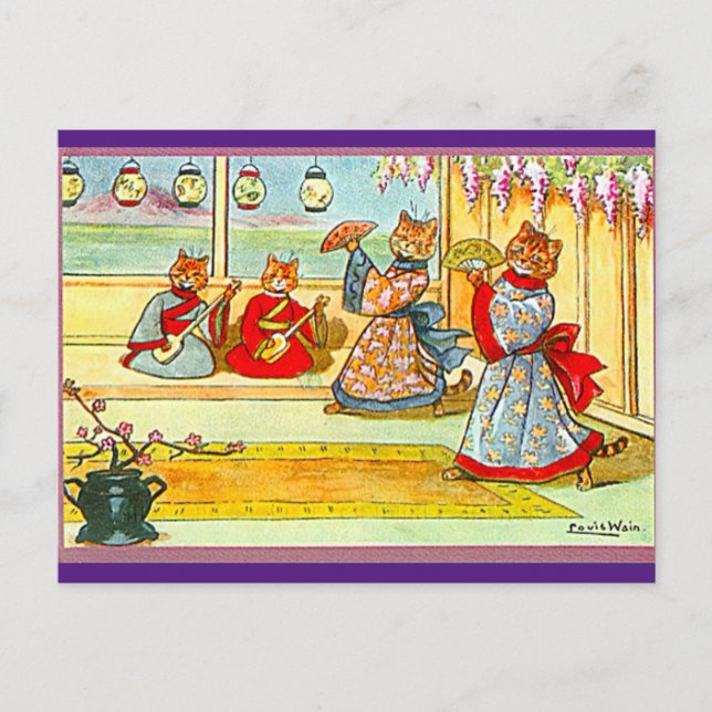Louis Wain, Carte postale japonaise Kimono Cat Art (Devant)
