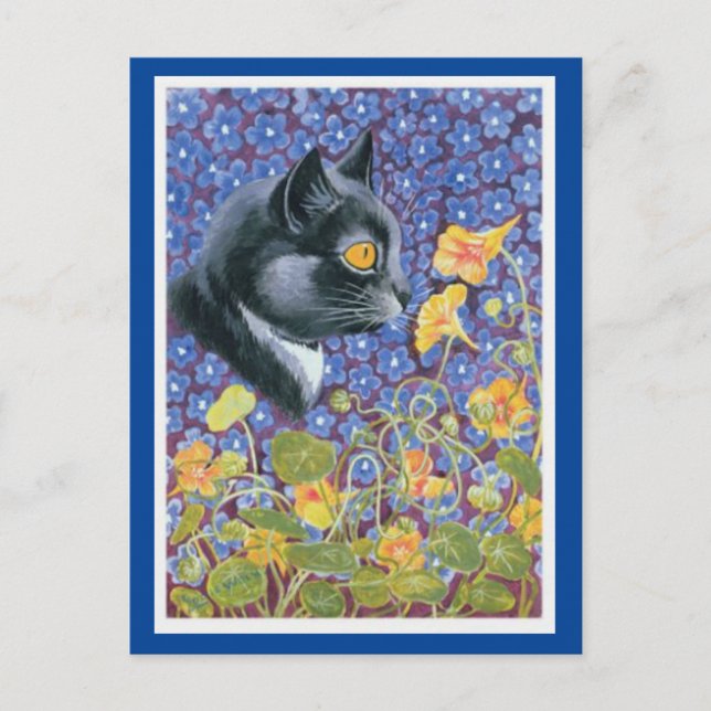 Louis Wain, Chat dans une mer de fleurs, Carte pos (Devant)