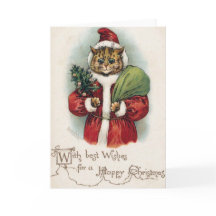 Louis Wain Chat de Noël Carte de voeux pliée