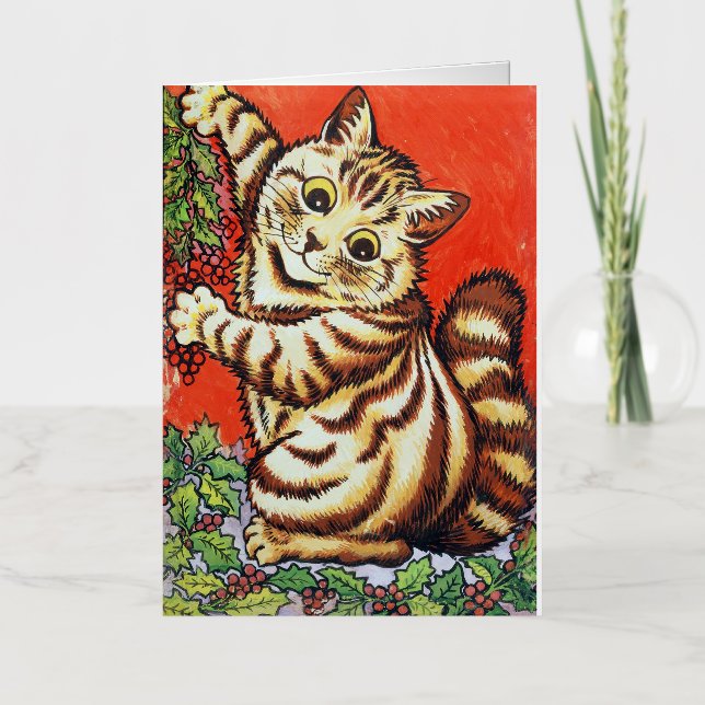 Louis Wain Chat de Noël Plié Foil Carte de vacance (Recto)