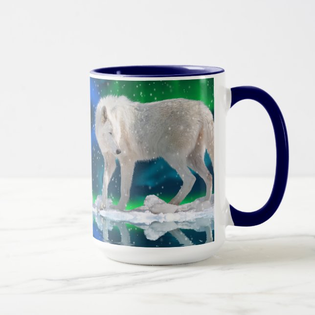Loup arctique, Aurora & Snow Wildlife Art Café Mug (Droite)
