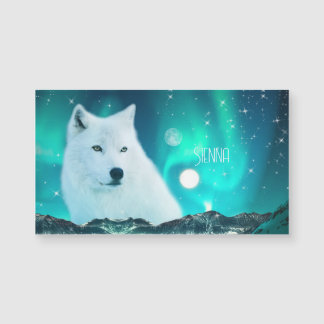 Loup arctique et nuit magique avec aurores boréale