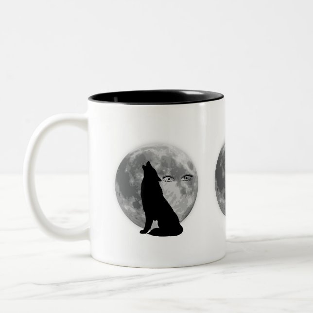 Loup avec tasse de café-design pleine lune. (Gauche)
