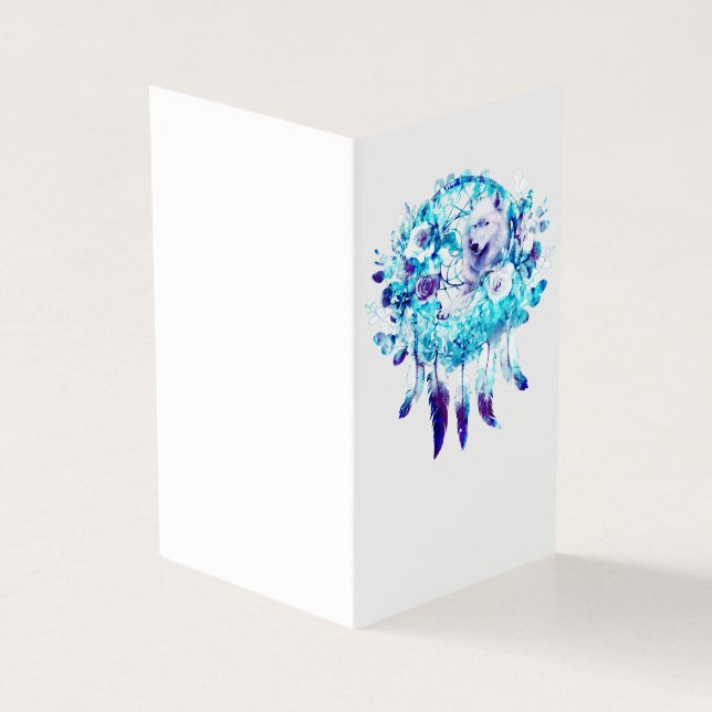 Loup blanc Dreamcatcher bleu violet Floral (Outside)