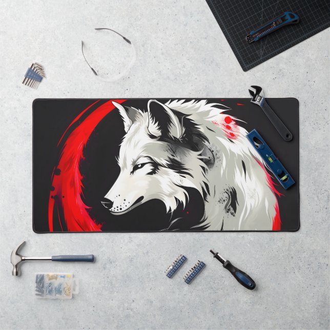 Loup blanc rouge lunaire (Poste de travail)