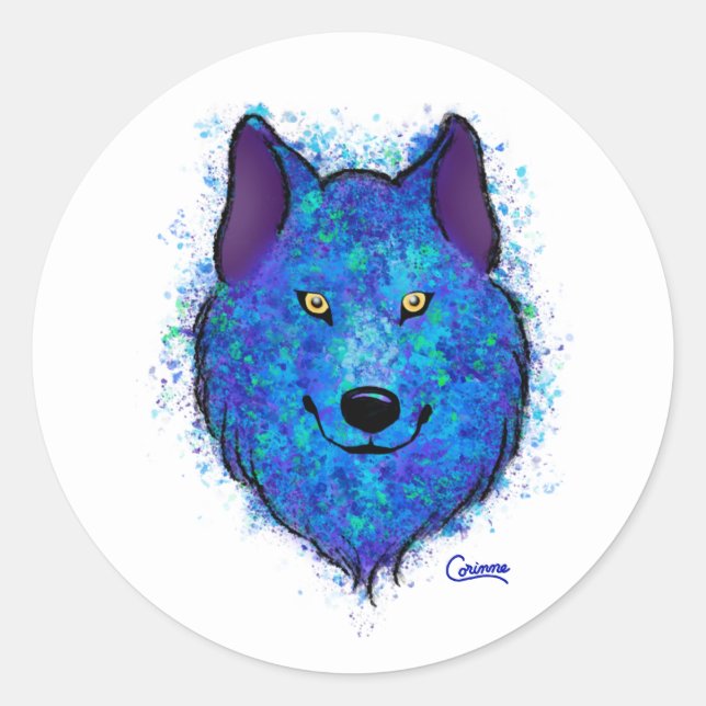 Loup bleu - Stickers Enveloppe (Devant)