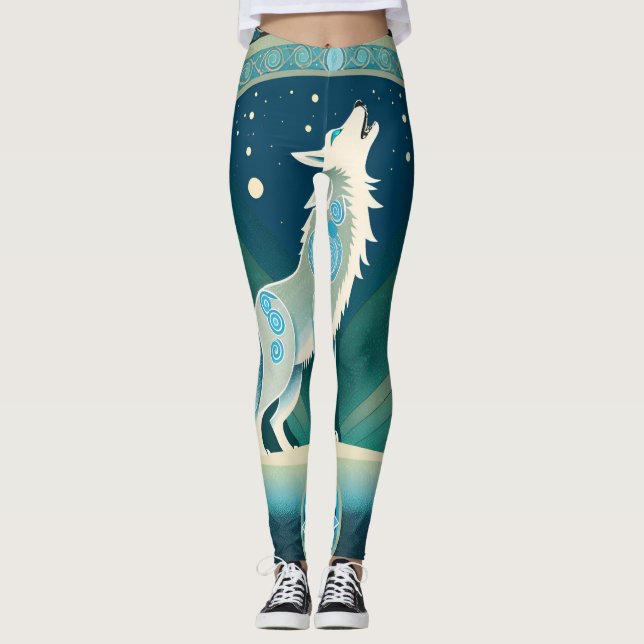 Loup céleste conception Leggings dans les tons ble (Devant)