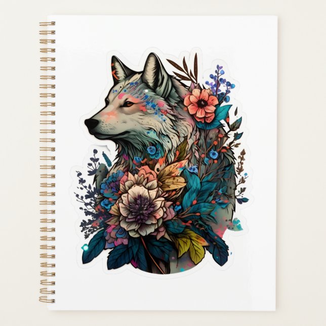 Loup Coloré Avec Fleurs (Devant)