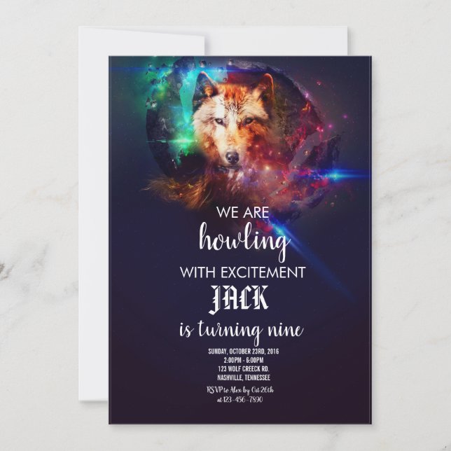Loup cosmique | Invitation de fête d'anniversaire (Devant)