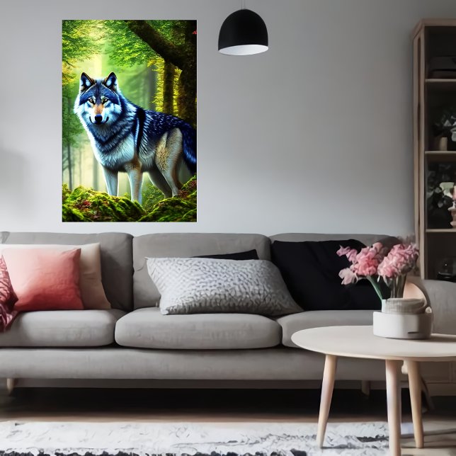 loup dans la forêt verte | AI Art Poster (Créateur téléchargé)