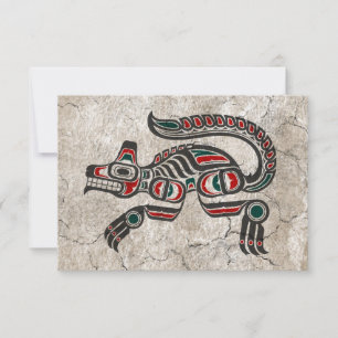 Loup de l'esprit haïda rouge et noir fissuré