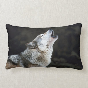Loup d'hurlement dans le coussin lombaire de neige