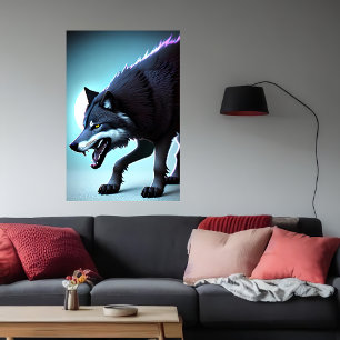 Loup effrayant montrant des dents   AI Art Poster